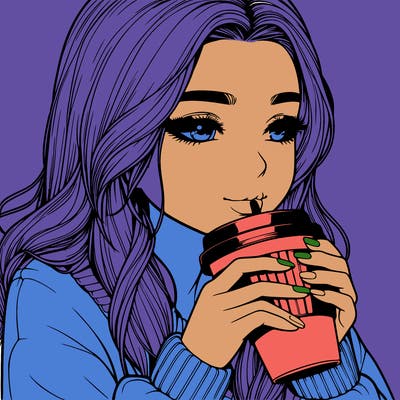 realistic girl drinking coffee