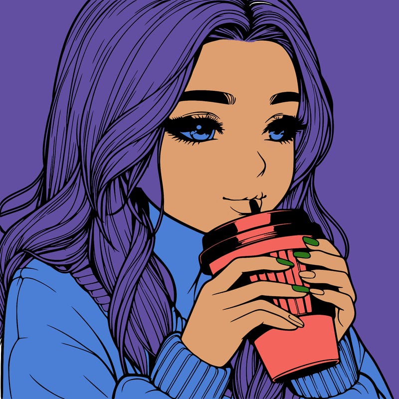 realistic girl drinking coffee