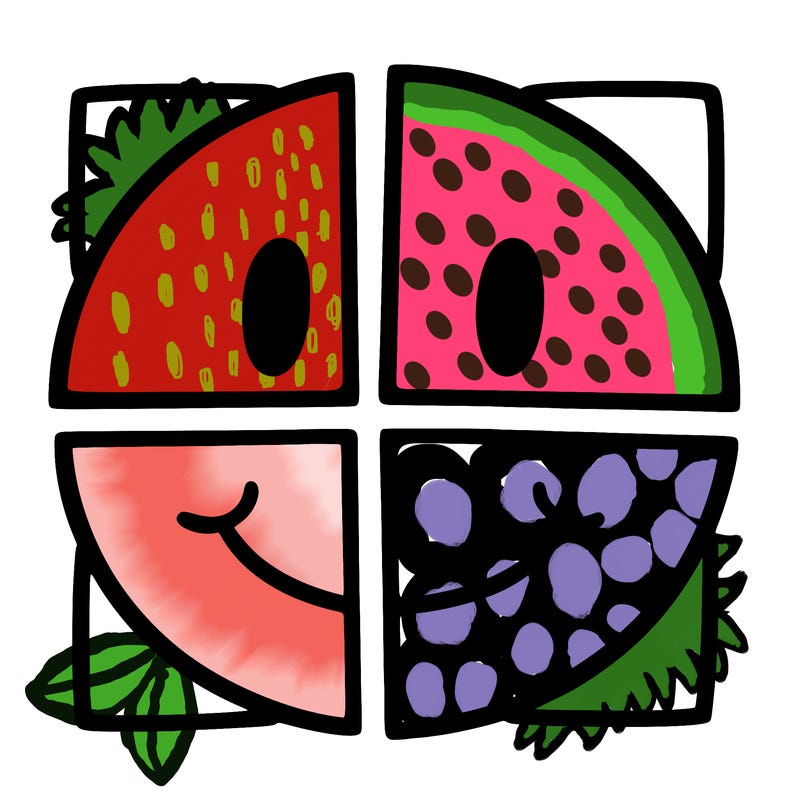 smiley face cut in four parts