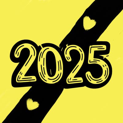 one line scrawled numbers sketch design “2025”