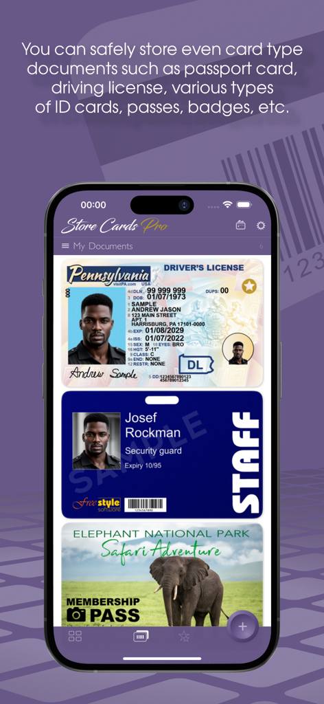Oberfläche der digitalen Geldbörsen-App, die gespeicherte Ausweise und Dokumente auf einem Smartphone-Bildschirm zeigt