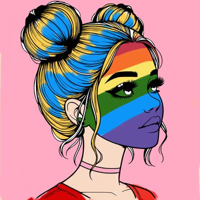 realistic girl with buns on the top of her head