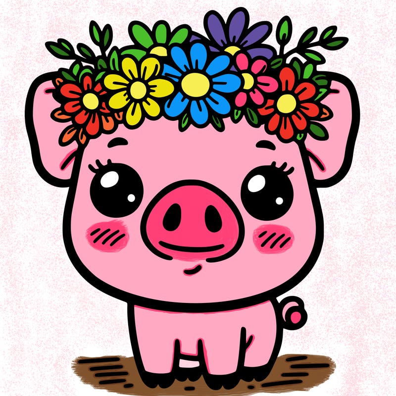 pig with flower crown