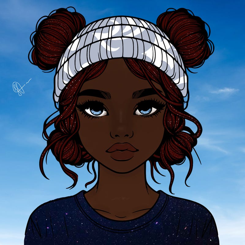 realistic girl with buns in her hair with a beanie on
