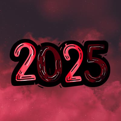 one line scrawled numbers sketch design “2025”