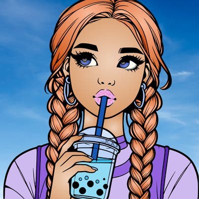 realistic girl with braided hair drinking boba