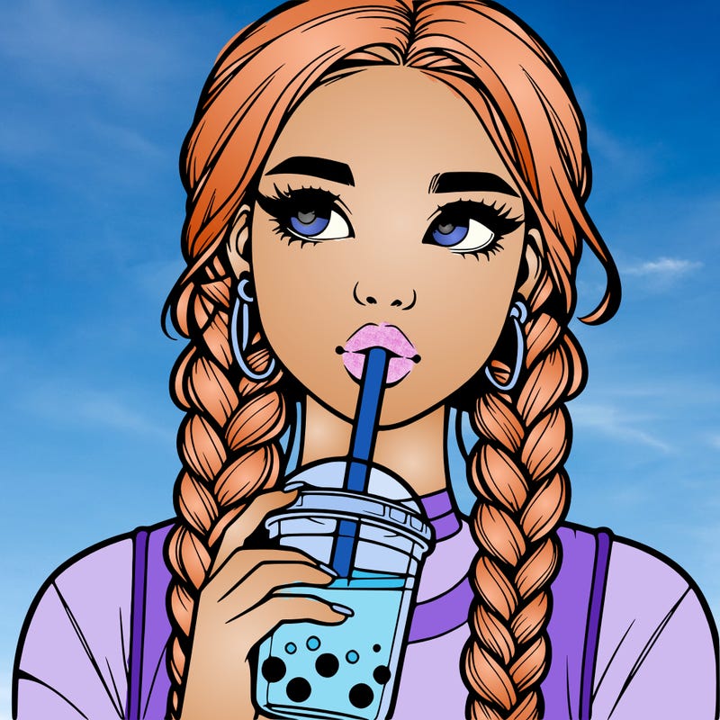 realistic girl with braided hair drinking boba