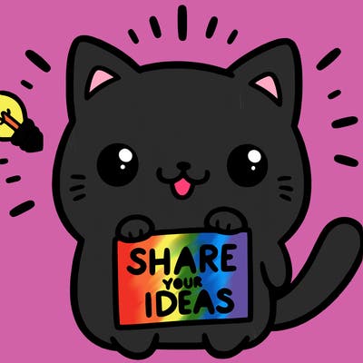 a cute cat saying share your ideas