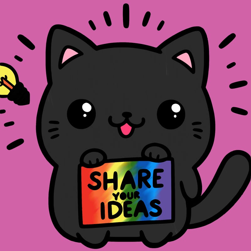 a cute cat saying share your ideas