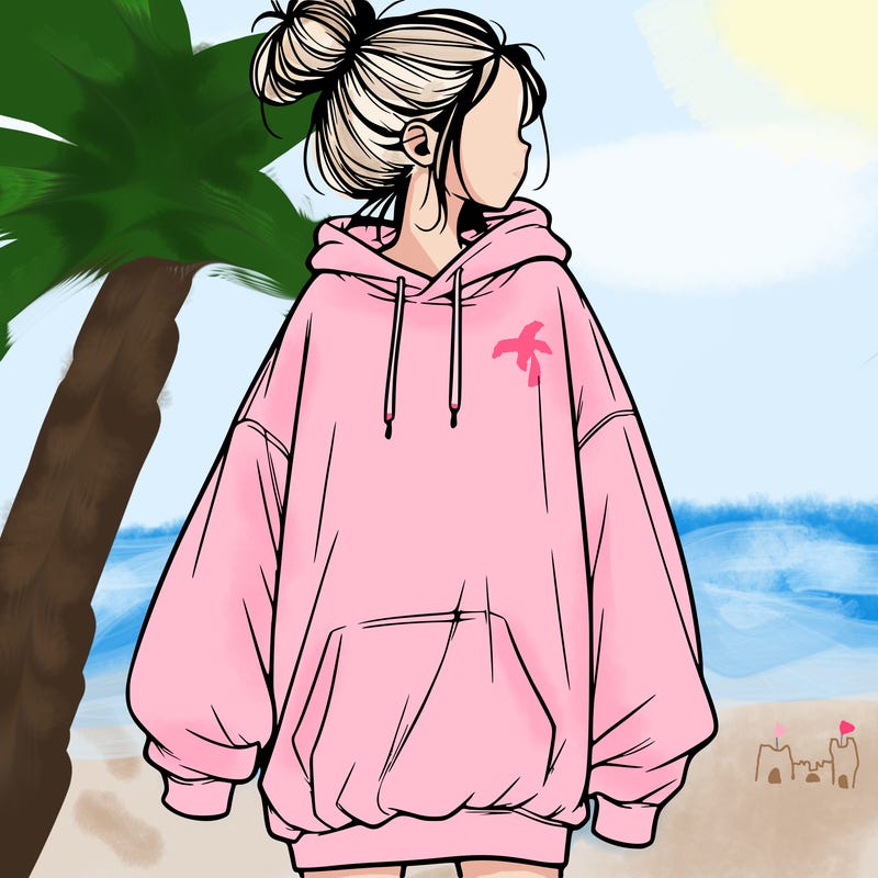 realistic girl with a oversized sweatshirt on and a bun