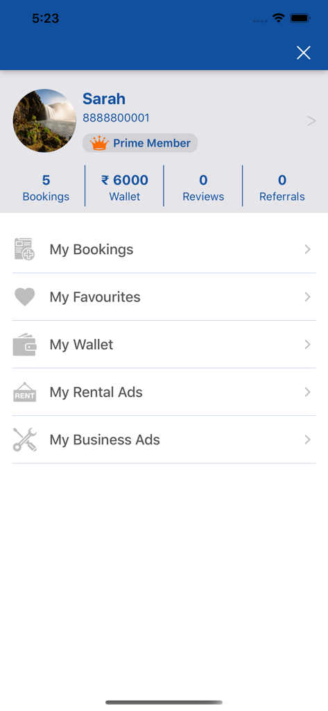 PGO - Dashboard del profilo utente dell'app PGO che mostra i dettagli dell'account e la cronologia delle prenotazioni