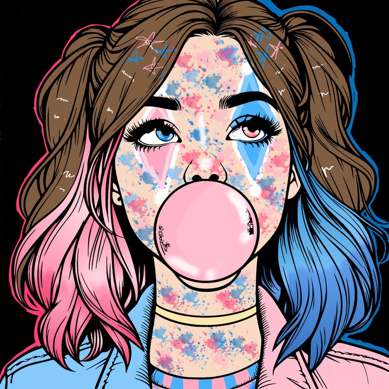 realististic girl blowing bubble -gum