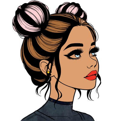 realistic girl with buns on the top of her head