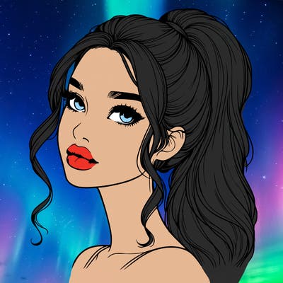 realistic girl with a ponytail on her hair and lips