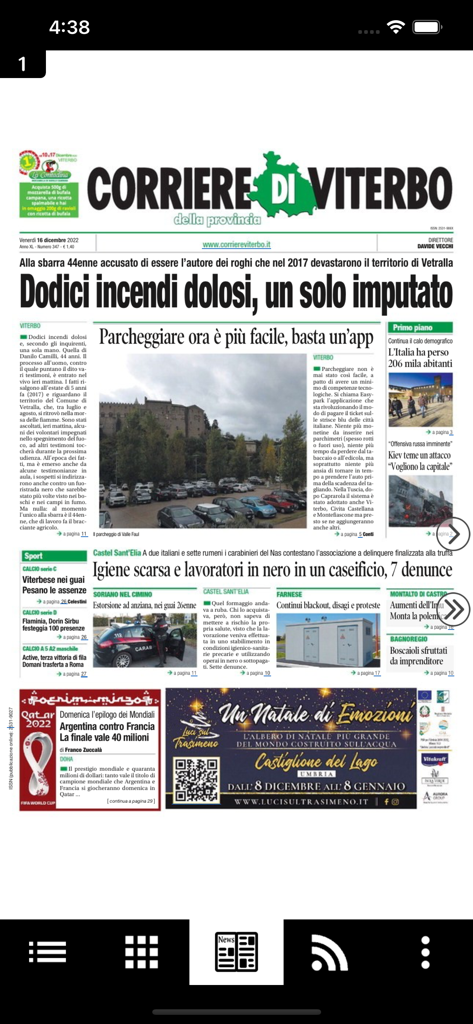 Corriere di Viterbo - Front page of the Corriere di Viterbo digital newspaper replica