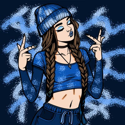 realistic teenage girl with braids and a beanie and crop top doing 🫶🏼