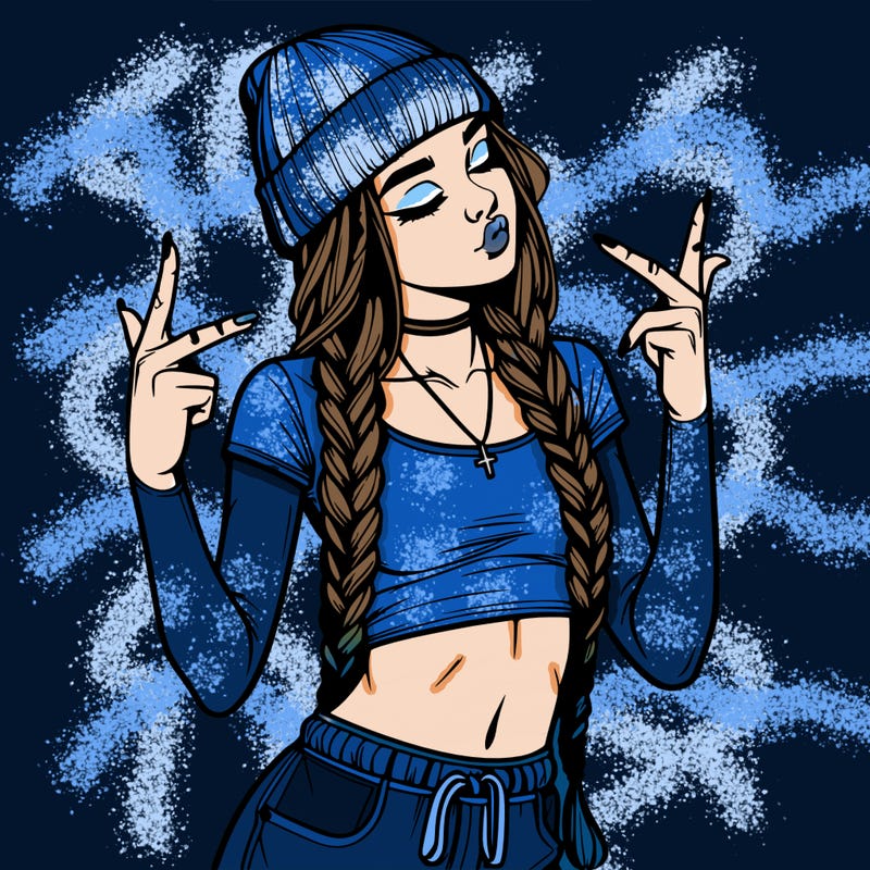 realistic teenage girl with braids and a beanie and crop top doing 🫶🏼
