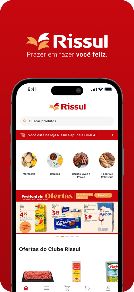 Supper Rissul - Home screen of the Supper Rissul mobile app showing grocery categories and special offers.