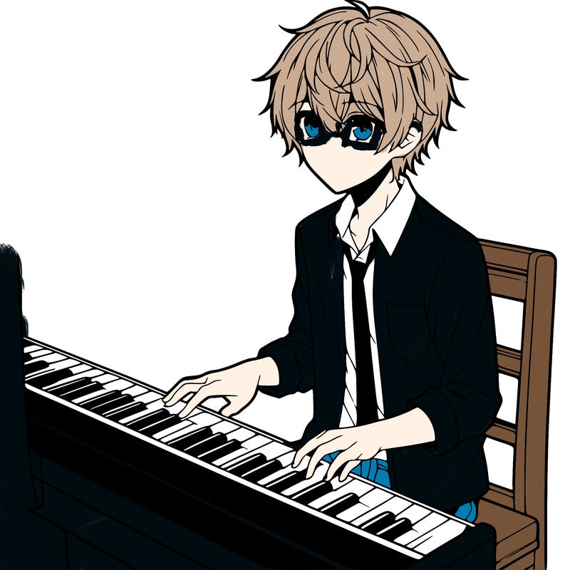 anime boy playing piano