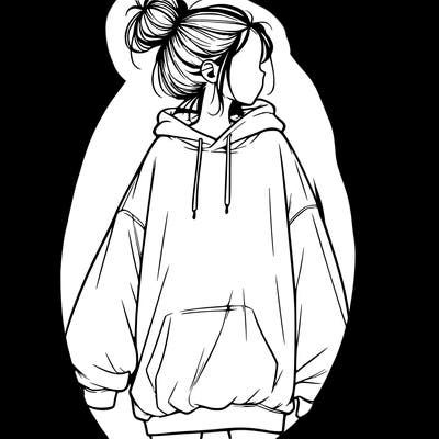 realistic girl with a oversized sweatshirt on and a bun