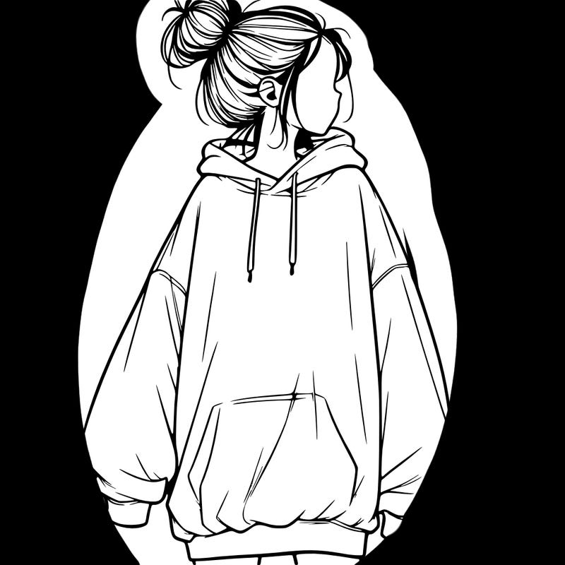 realistic girl with a oversized sweatshirt on and a bun