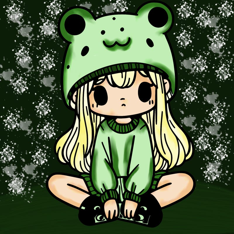 a girl wearing a frog hat and some frog socks