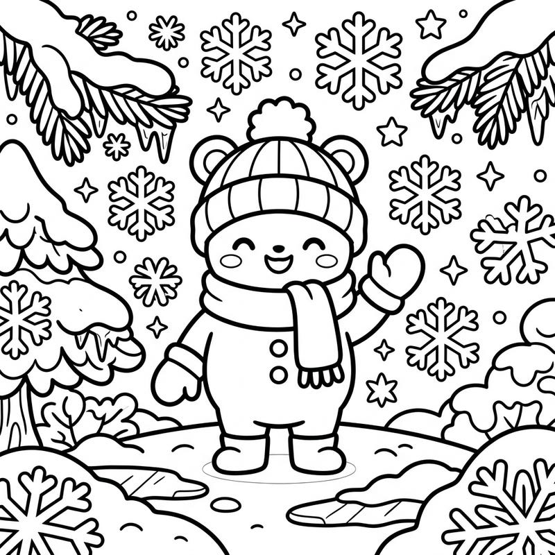 Embrace the magic of winter with this adorable Kawaii Frost Bear coloring page, specially designed for seniors. Its clear, bold lines and cheerful snowy scene promise a relaxing and engaging coloring experience.