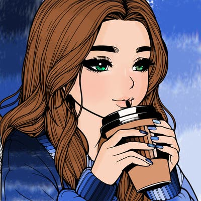realistic girl drinking coffee