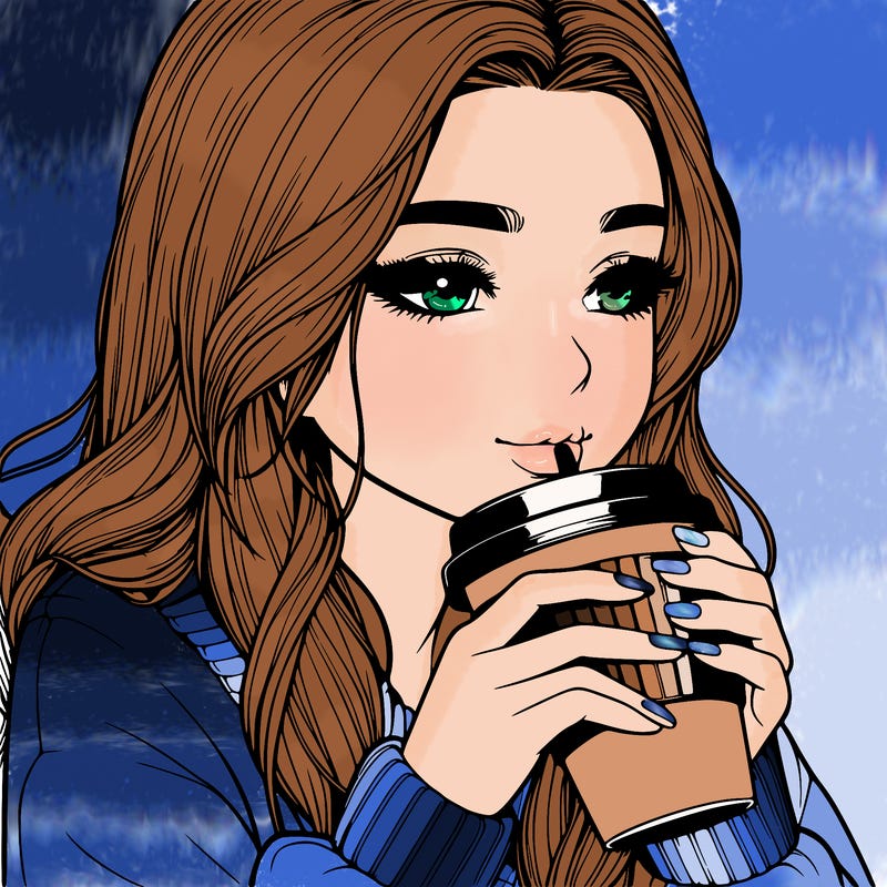 realistic girl drinking coffee