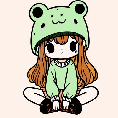 a girl wearing a frog hat and some frog socks