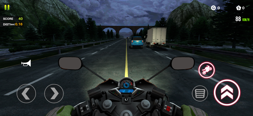 Traffic Bike - Real Moto Racer - First person view of a motorcycle racing through highway traffic at night
