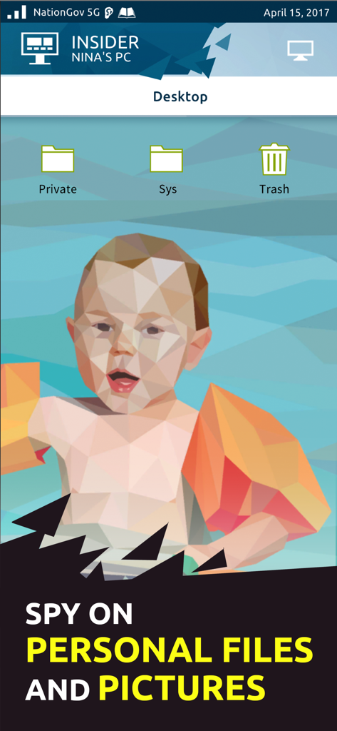 Orwell: Keeping an Eye on You - Jugabilidad de Orwell que muestra un escritorio privado con carpetas y una foto personal para investigar