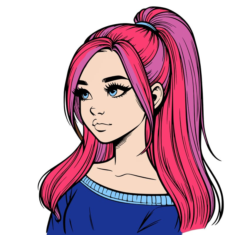 realistic girl with a high ponytail