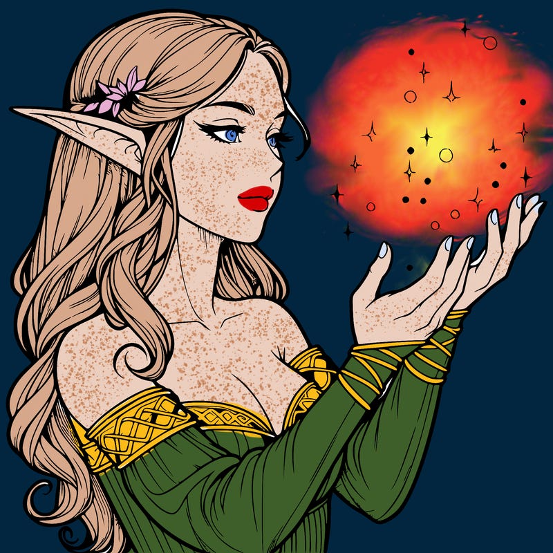 realistic elf girl doing magic