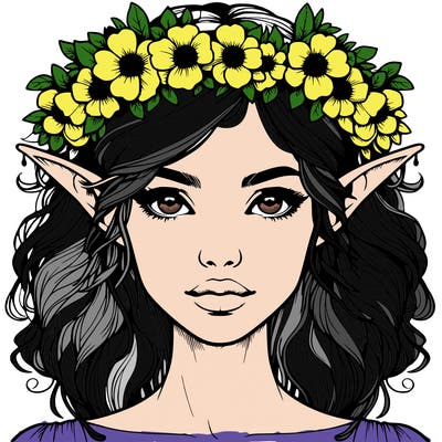 realistic female elf with flower crown