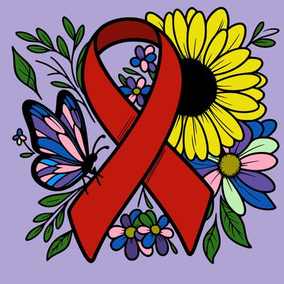 cancer awareness symbol with flowers and butterflies