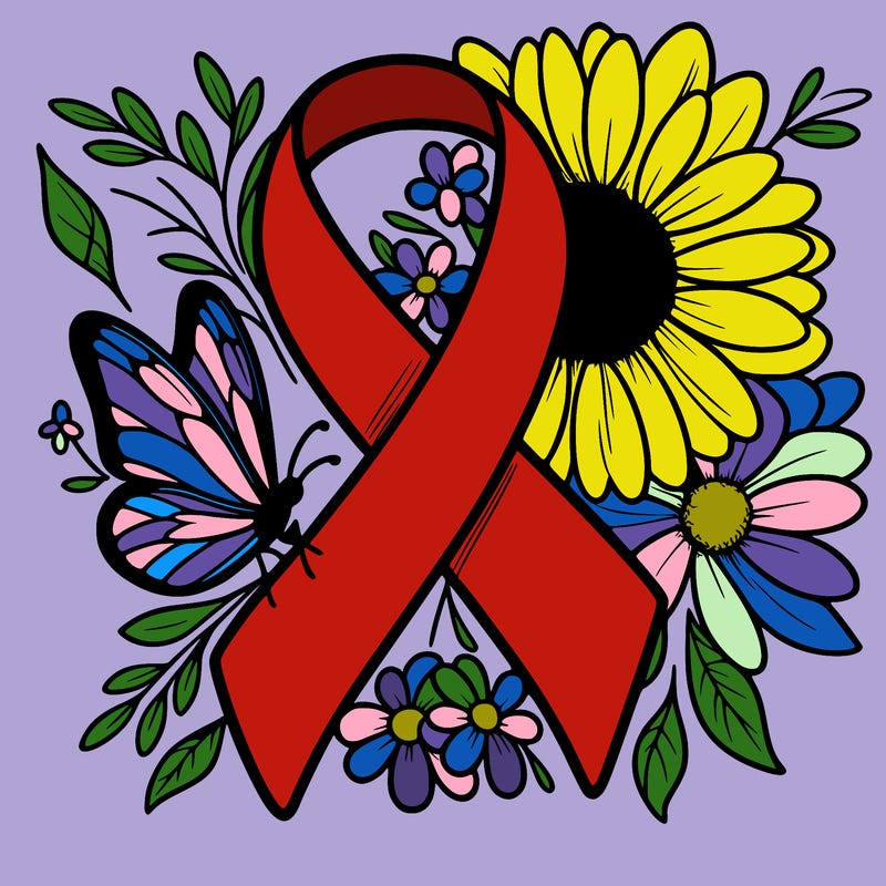 cancer awareness symbol with flowers and butterflies