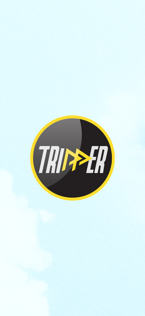 Tripper Travel - Tripper Travelアプリのロゴスプラッシュスクリーン、淡い青色の雲の背景