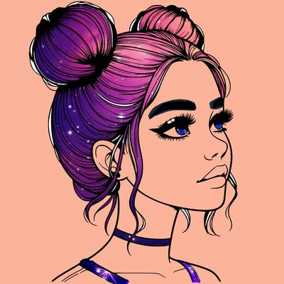 realistic girl with buns on the top of her head
