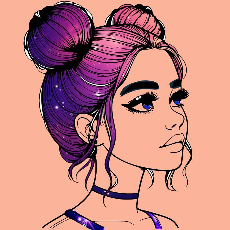 realistic girl with buns on the top of her head