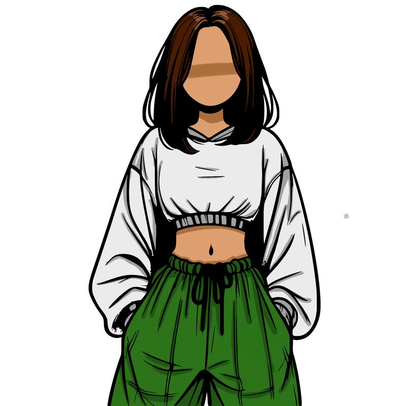 realistic girl faceless with baggy pants and a crop top