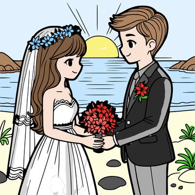 newlyweds at a beach getting married