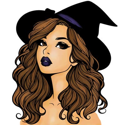 realistic witch girl with wavy hair and lips