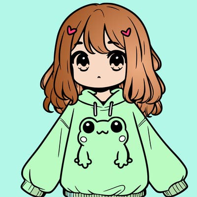 girl wearing frogging sweatshirt
