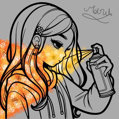 a realistic girl spray painting