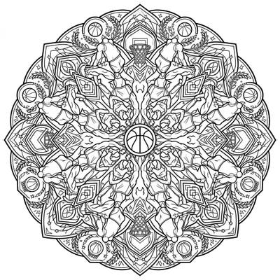 Experience the thrilling energy of NBA power forwards merged with the calming symmetry of a mandala in this unique coloring page. It's a perfect fusion for sports enthusiasts and those seeking a dynamic yet intricate artistic challenge.