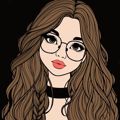 girl with long hair and freckles and glasses realistic