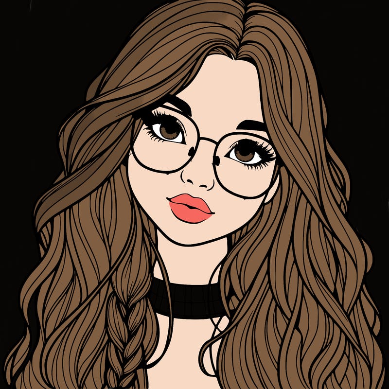 girl with long hair and freckles and glasses realistic