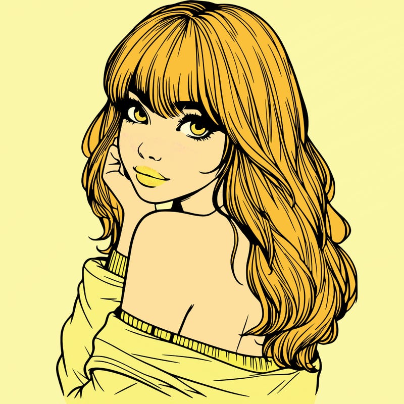 realistic girl with bangs looking over her shoulder