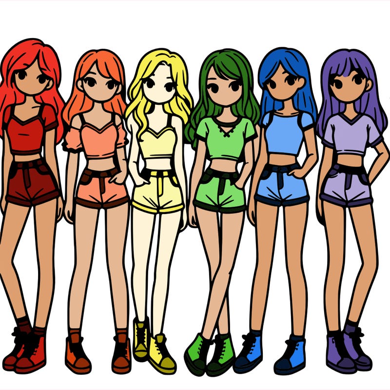 a group of girls wearing crop tops and shorts